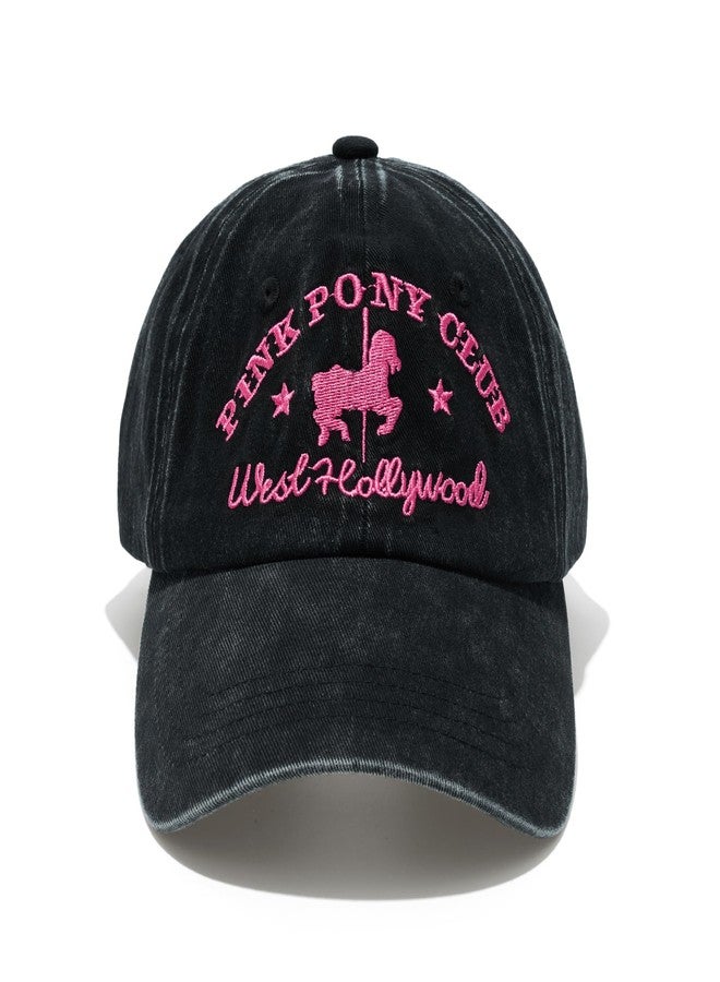 BOTVUG Pink Pony Club Embroidered Trucker Hat Women Baseball Cap Adjustable Cotton dad hat. (US, Numeric, 7 3/8, Black) - Image 1